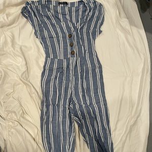 Blue and white striped jumpsuit